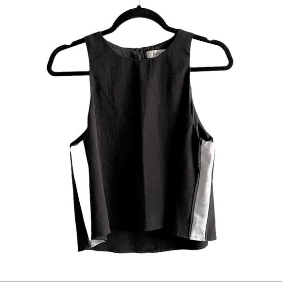 DO + BE Sleeveless Cropped Tank Top Sleeveless Blouse Black White Side Stripe L - Picture 1 of 5